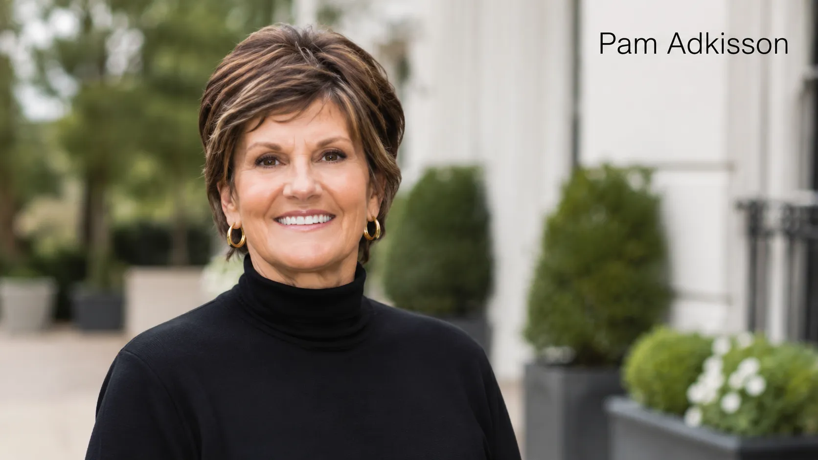 Pam Adkisson biography image featuring Kevin Von Erich’s wife in a clean portrait style with her name overlay.