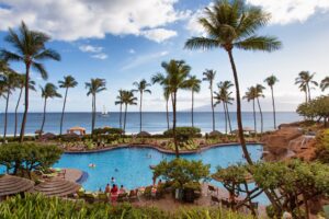Calm water and golden sand at Ka'anapali Beach in West Maui